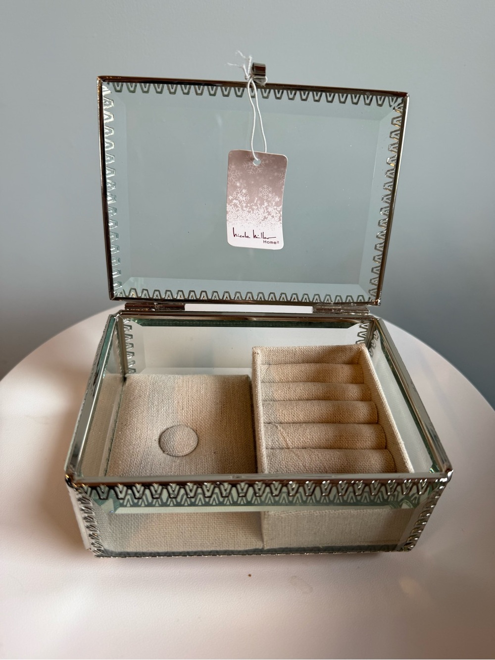 Nicole Miller Home Glass & Silver Jewelry Box - Teal Glass